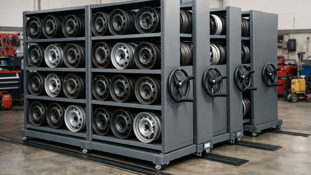 Regały mobilne na felgi stalowe do warsztatu